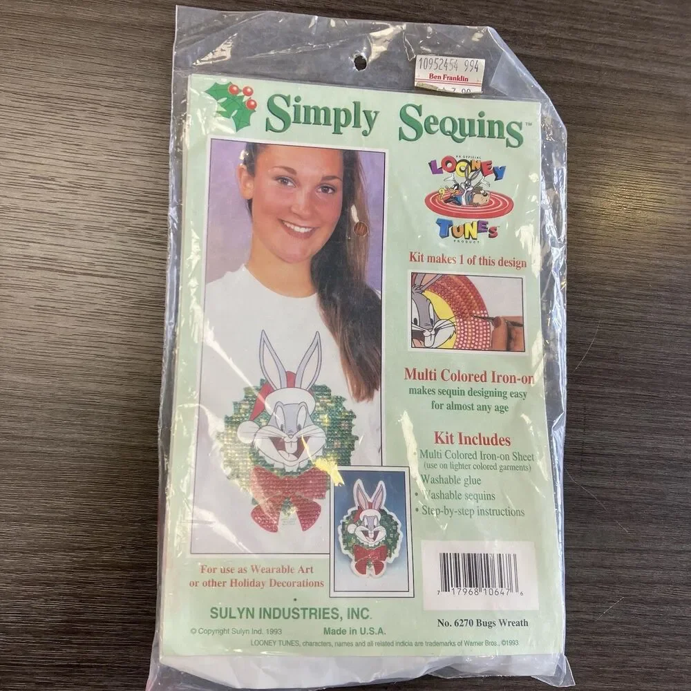 Simply Sequins 6270 Bugs Wreath Looney Tunes Multi Colored Iron On Kit Sealed